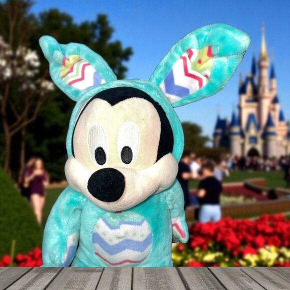 Disney Mickey Mouse Plush Bunny Rabbit Baby Shower Gift Nursery Decor Blue 10" - Picture 1 of 14